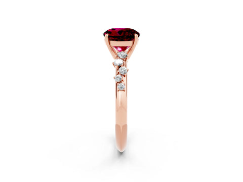 Rose gold Round Cut Garnet Cluster Side Stone Solitaire Ring with Prong Setting_26
