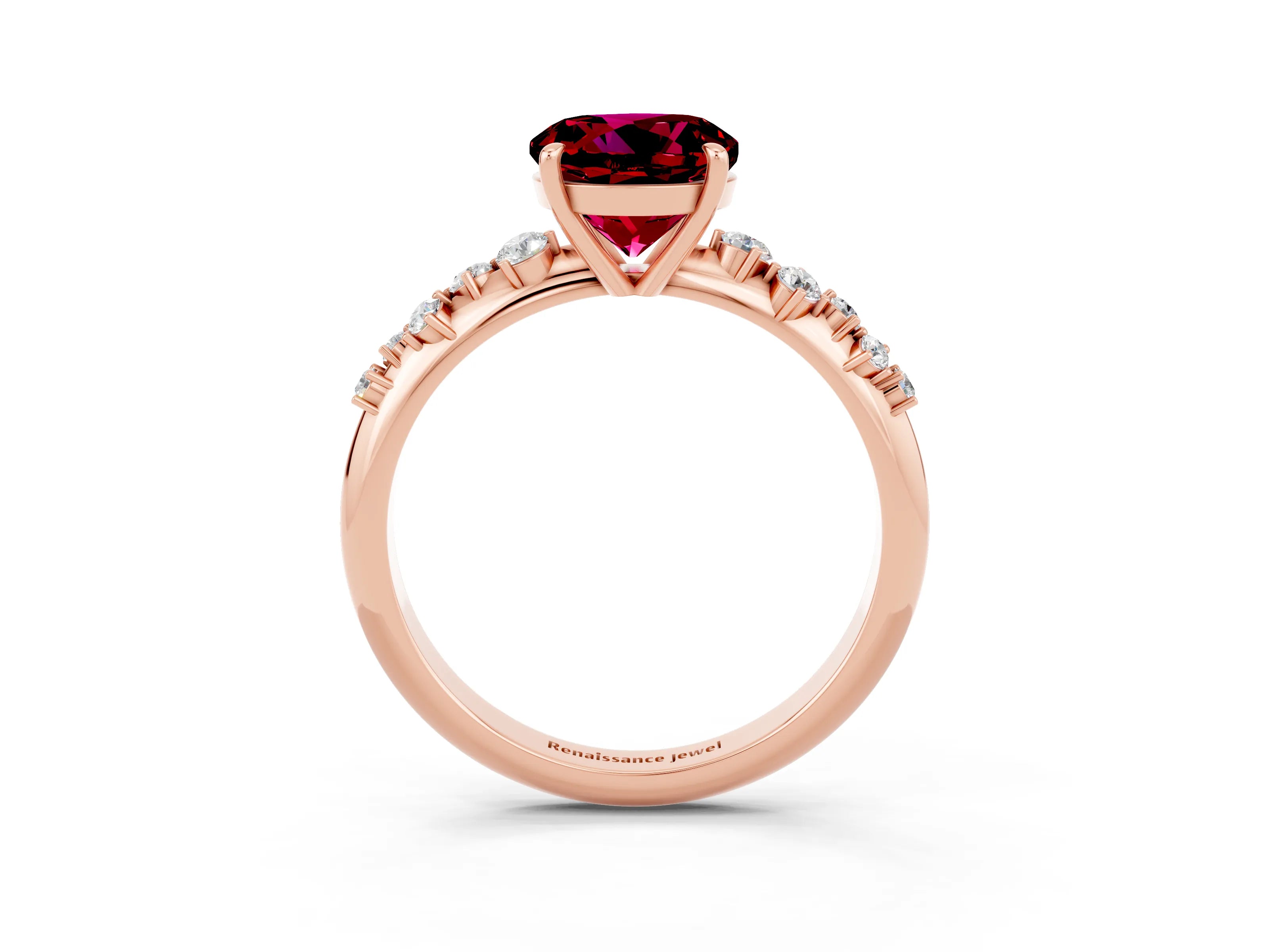 Rose gold Round Cut Garnet Cluster Side Stone Solitaire Ring with Prong Setting_27