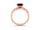 Rose gold Round Cut Garnet Cluster Side Stone Solitaire Ring with Prong Setting_27