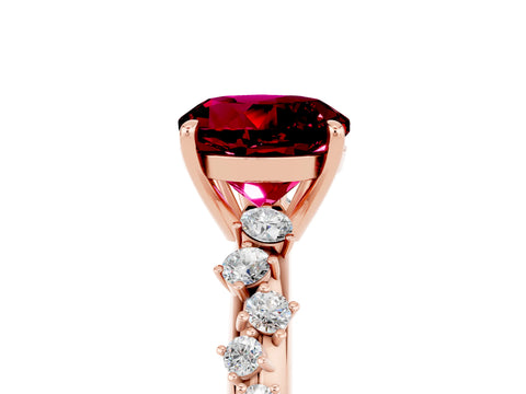 Rose gold Round Cut Garnet Cluster Side Stone Solitaire Ring with Prong Setting_29
