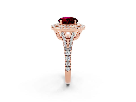 Rose gold Round Cut Garnet Double Halo Ring with Pavé Band and Prong Setting_14