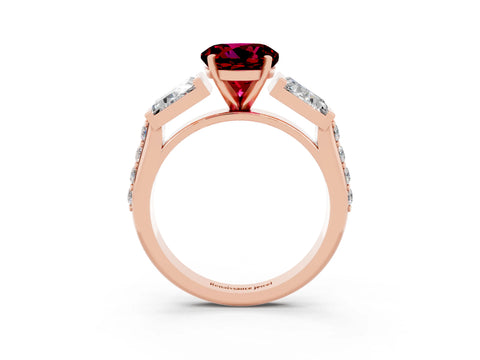 Rose gold Round Cut Garnet Engagement Ring with Baguette Side Stones and Channel Set Band_3