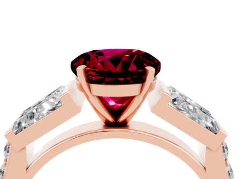 Rose gold Round Cut Garnet Engagement Ring with Baguette Side Stones and Channel Set Band_4
