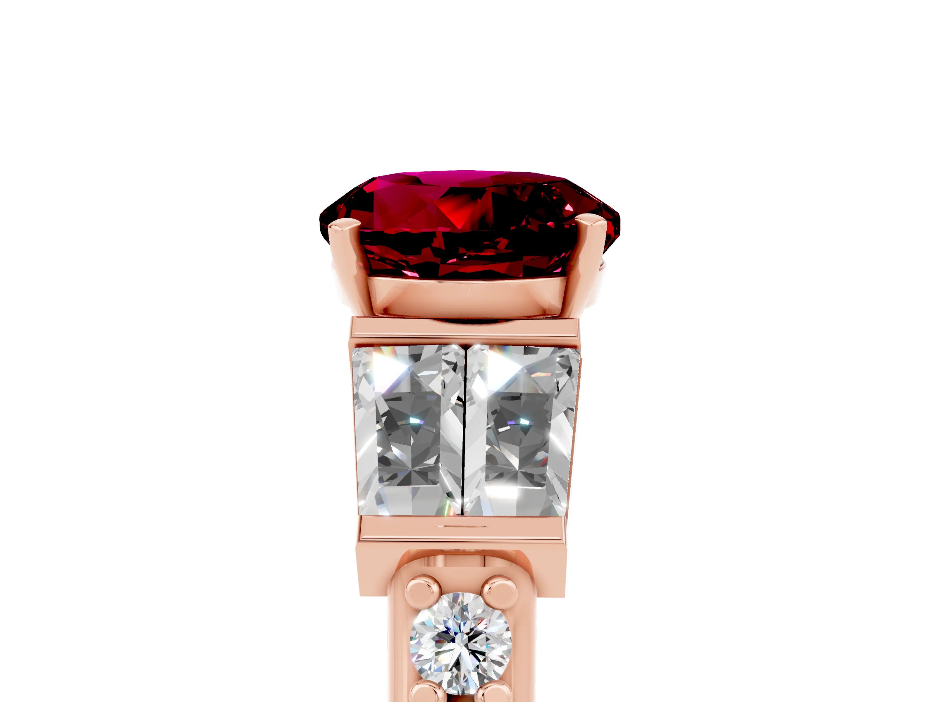 Rose gold Round Cut Garnet Engagement Ring with Baguette Side Stones and Channel Set Band_5