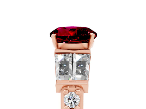 Rose gold Round Cut Garnet Engagement Ring with Baguette Side Stones and Channel Set Band_5