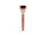 Rose gold Round Cut Garnet Engagement Ring with Milgrain Channel Set Band and Prong Setting_2