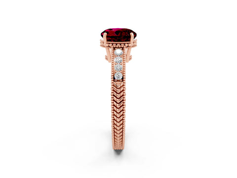 Rose gold Round Cut Garnet Engagement Ring with Milgrain Channel Set Band and Prong Setting_2