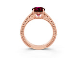 Rose gold Round Cut Garnet Engagement Ring with Milgrain Channel Set Band and Prong Setting_3