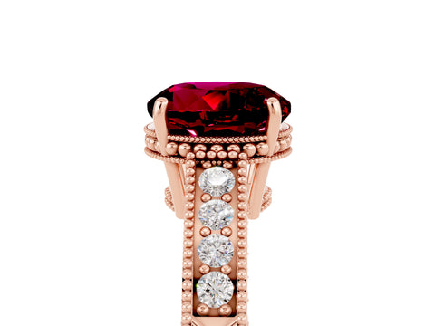 Rose gold Round Cut Garnet Engagement Ring with Milgrain Channel Set Band and Prong Setting_5