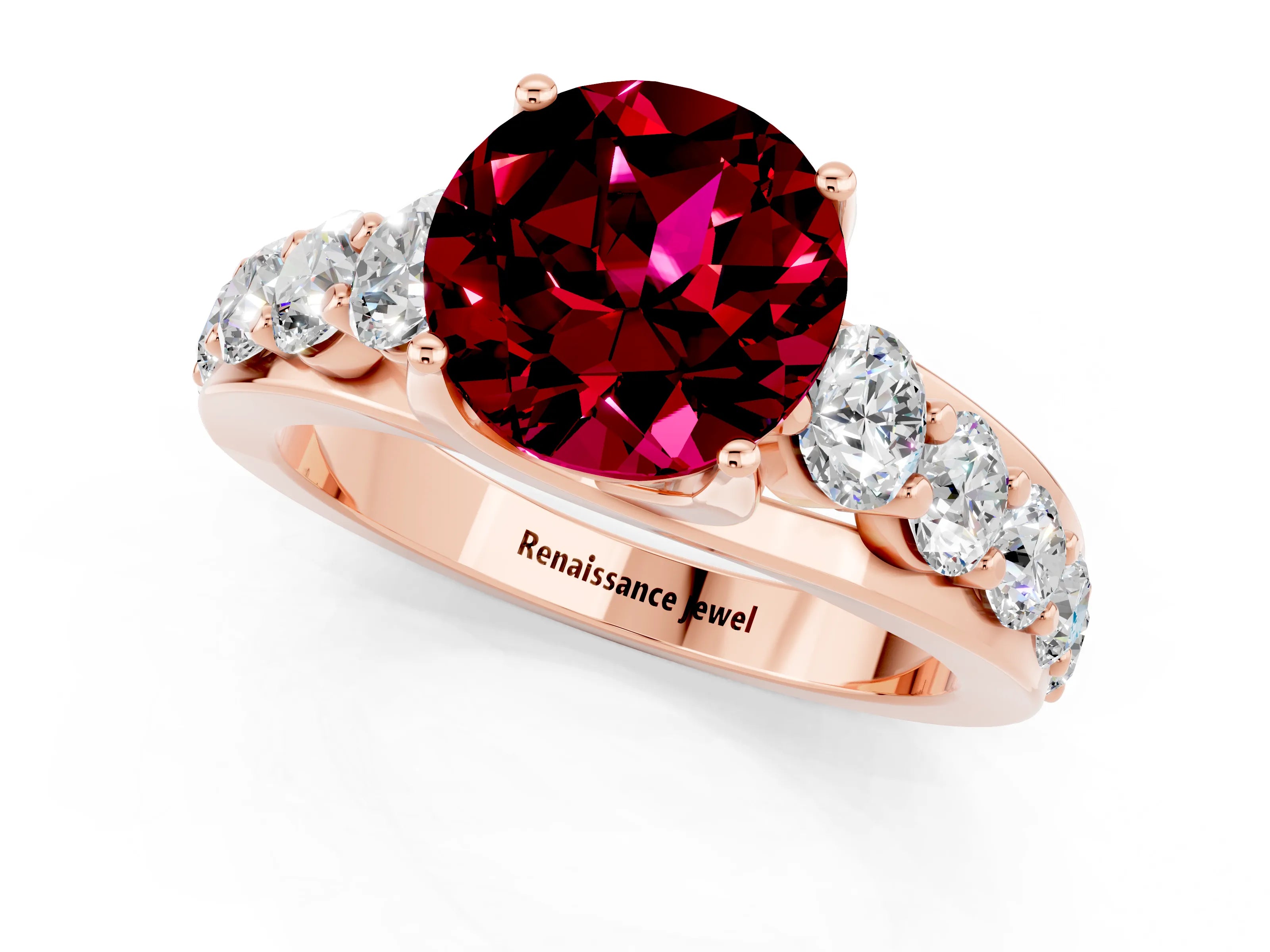 Rose gold Round Cut Garnet Engagement Ring with Pavé Band and Four-Prong Setting_1
