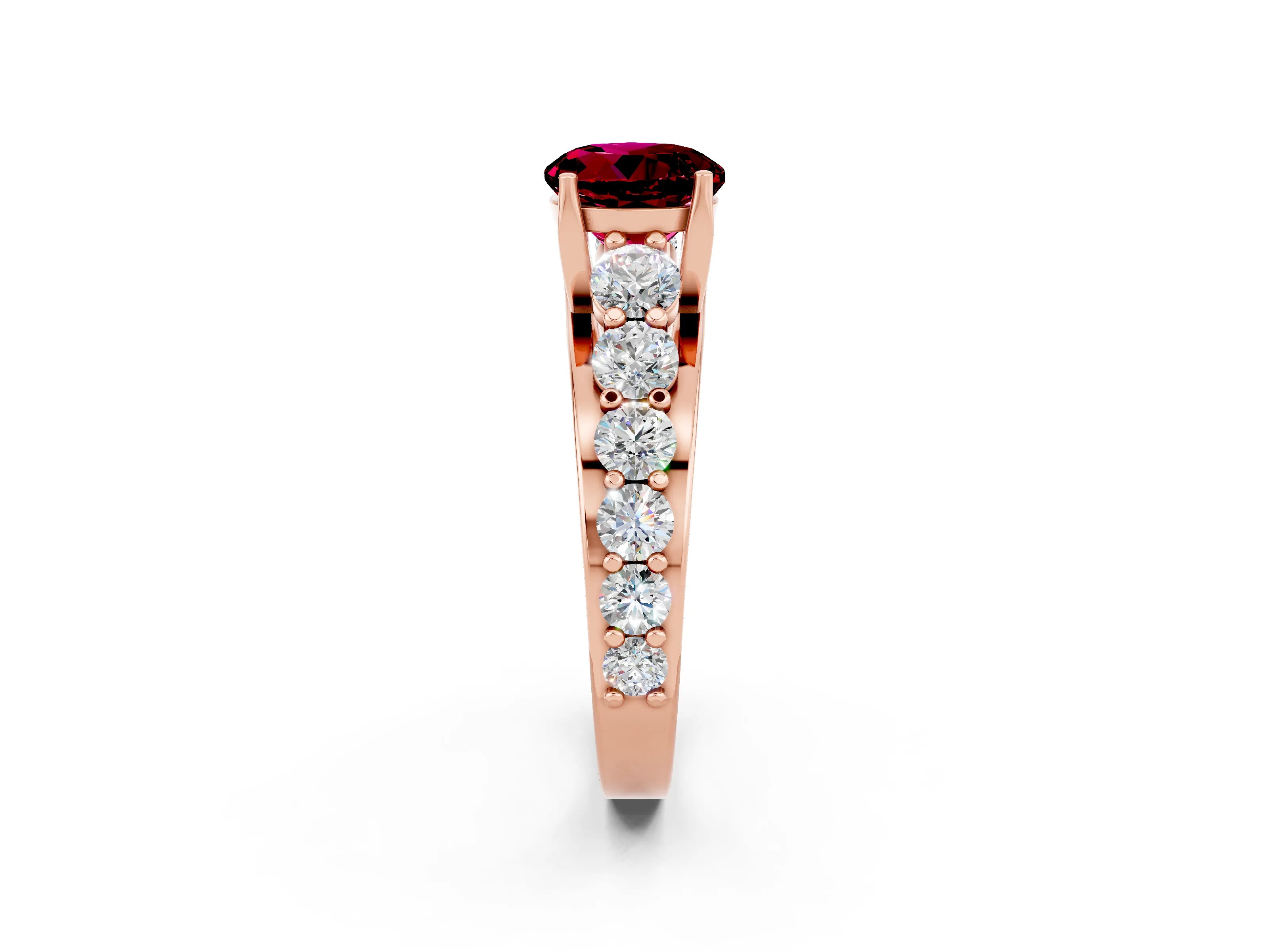 Rose gold Round Cut Garnet Engagement Ring with Pavé Band and Four-Prong Setting_2