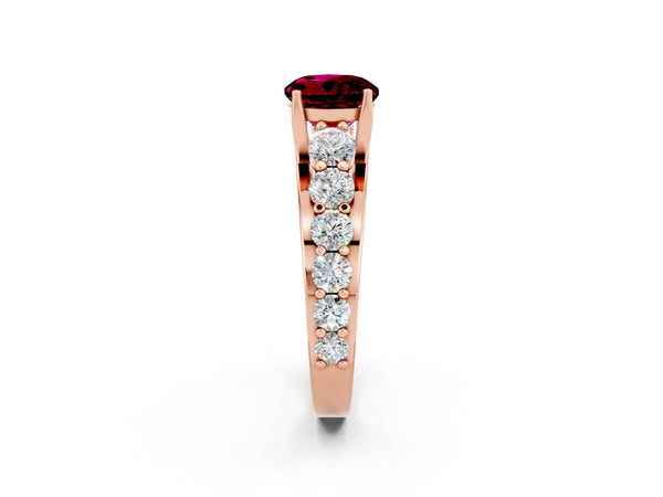Rose gold Round Cut Garnet Engagement Ring with Pavé Band and Four-Prong Setting