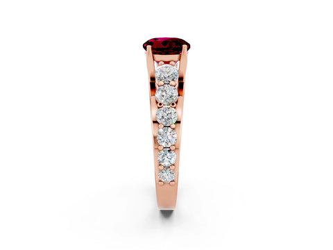 Rose gold Round Cut Garnet Engagement Ring with Pavé Band and Four-Prong Setting_2