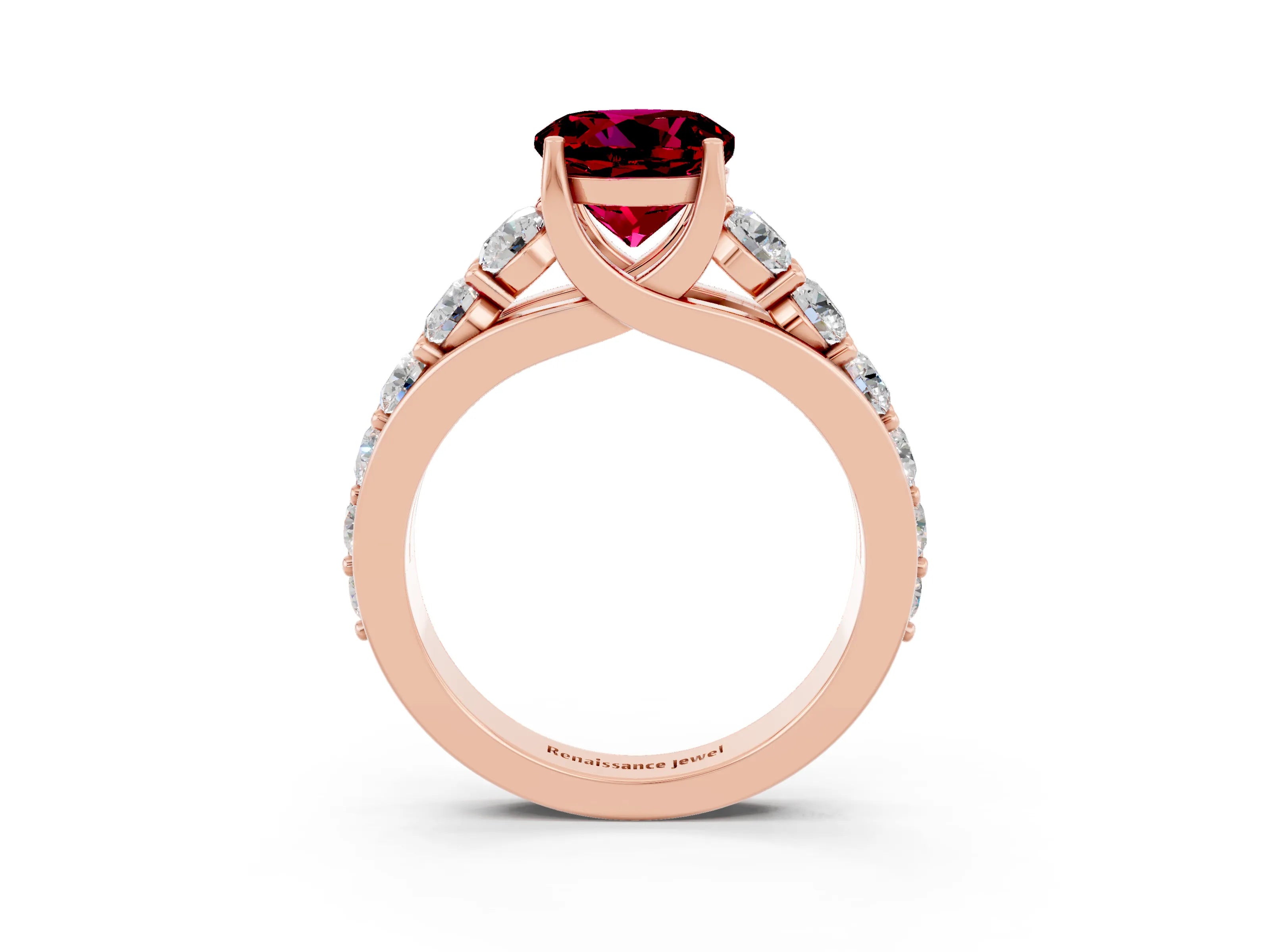 Rose gold Round Cut Garnet Engagement Ring with Pavé Band and Four-Prong Setting_3