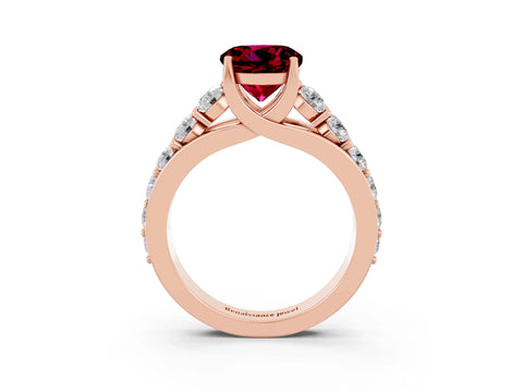 Rose gold Round Cut Garnet Engagement Ring with Pavé Band and Four-Prong Setting_3