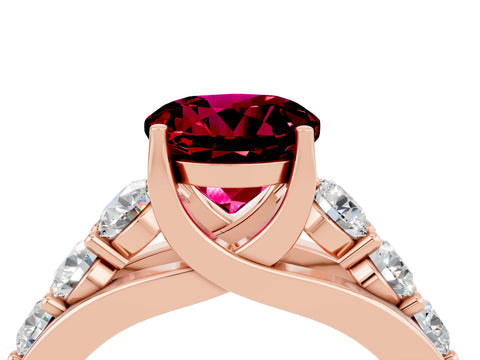 Rose gold Round Cut Garnet Engagement Ring with Pavé Band and Four-Prong Setting_4