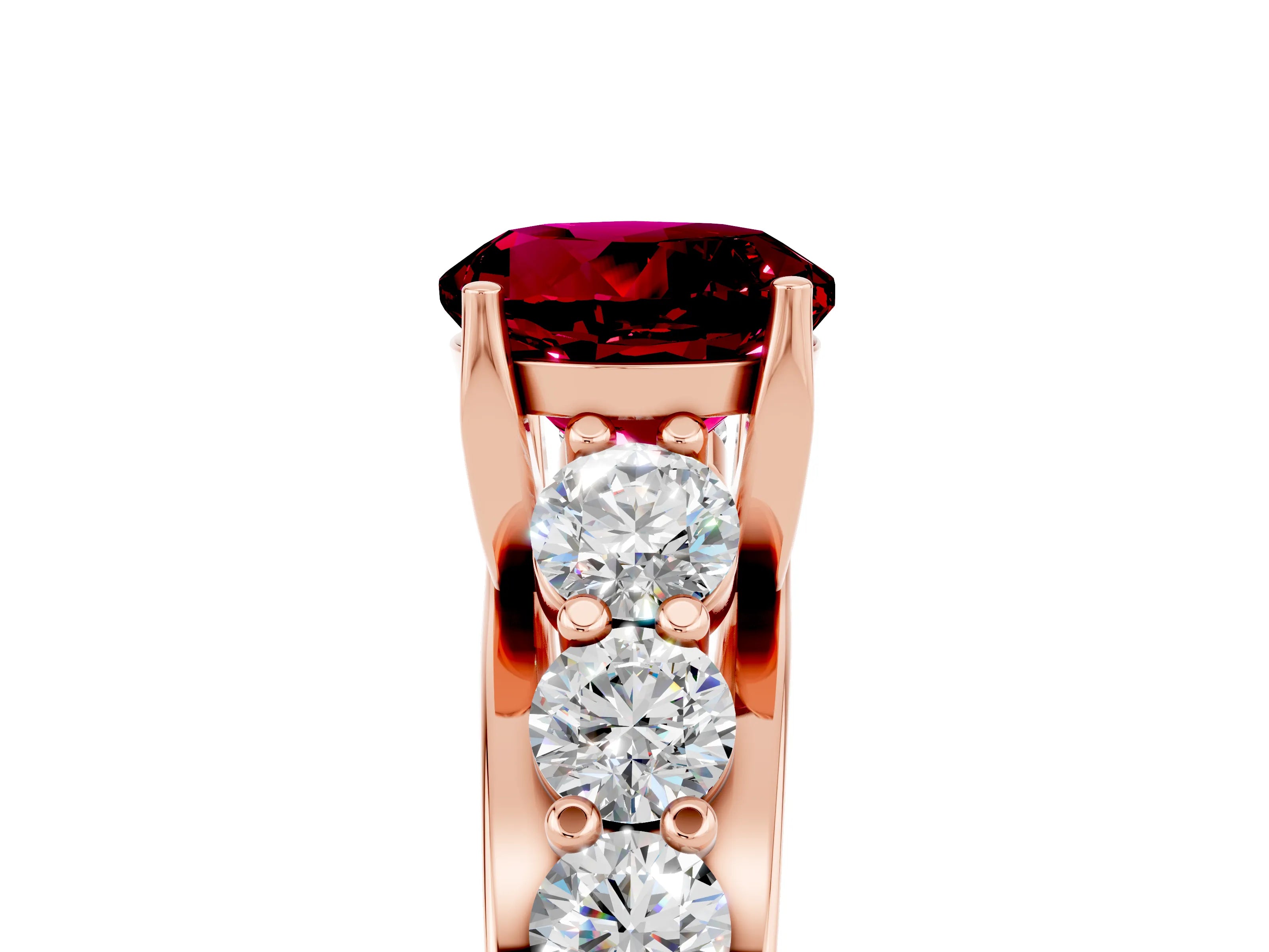 Rose gold Round Cut Garnet Engagement Ring with Pavé Band and Four-Prong Setting_5