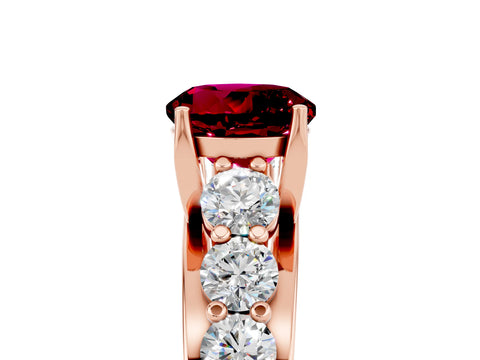 Rose gold Round Cut Garnet Engagement Ring with Pavé Band and Four-Prong Setting_5