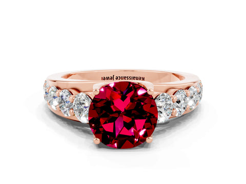 Rose gold Round Cut Garnet Engagement Ring with Pavé Band and Four-Prong Setting