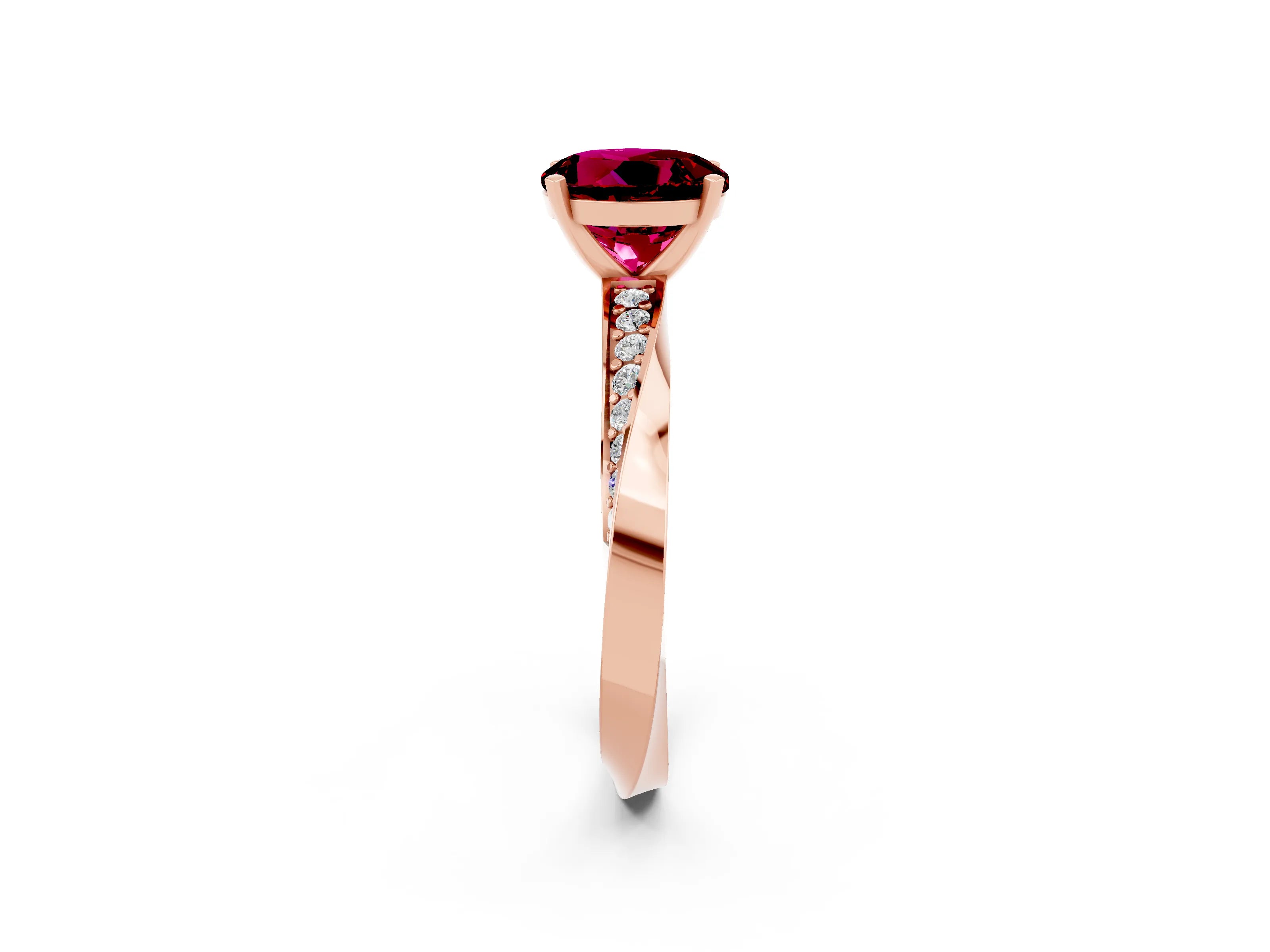 Rose gold Round Cut Garnet Engagement Ring with Side Stone Accents and Four-Prong Setting_29