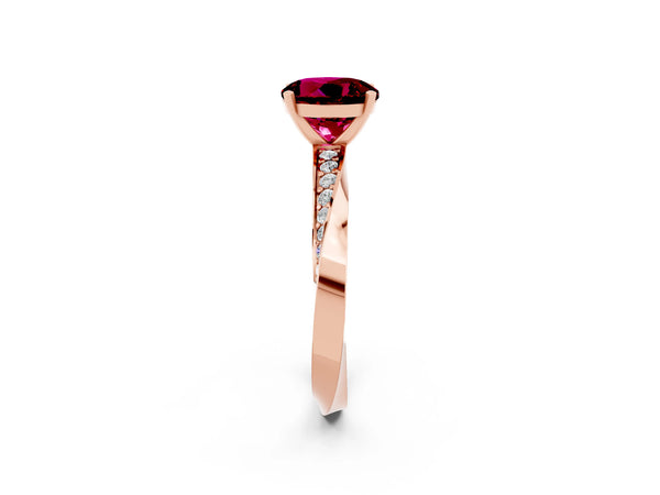 Rose gold Round Cut Garnet Engagement Ring with Side Stone Accents and Four-Prong Setting