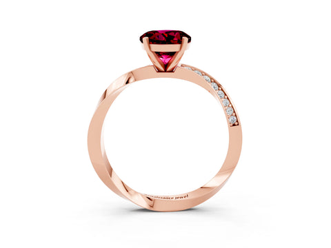 Rose gold Round Cut Garnet Engagement Ring with Side Stone Accents and Four-Prong Setting_30