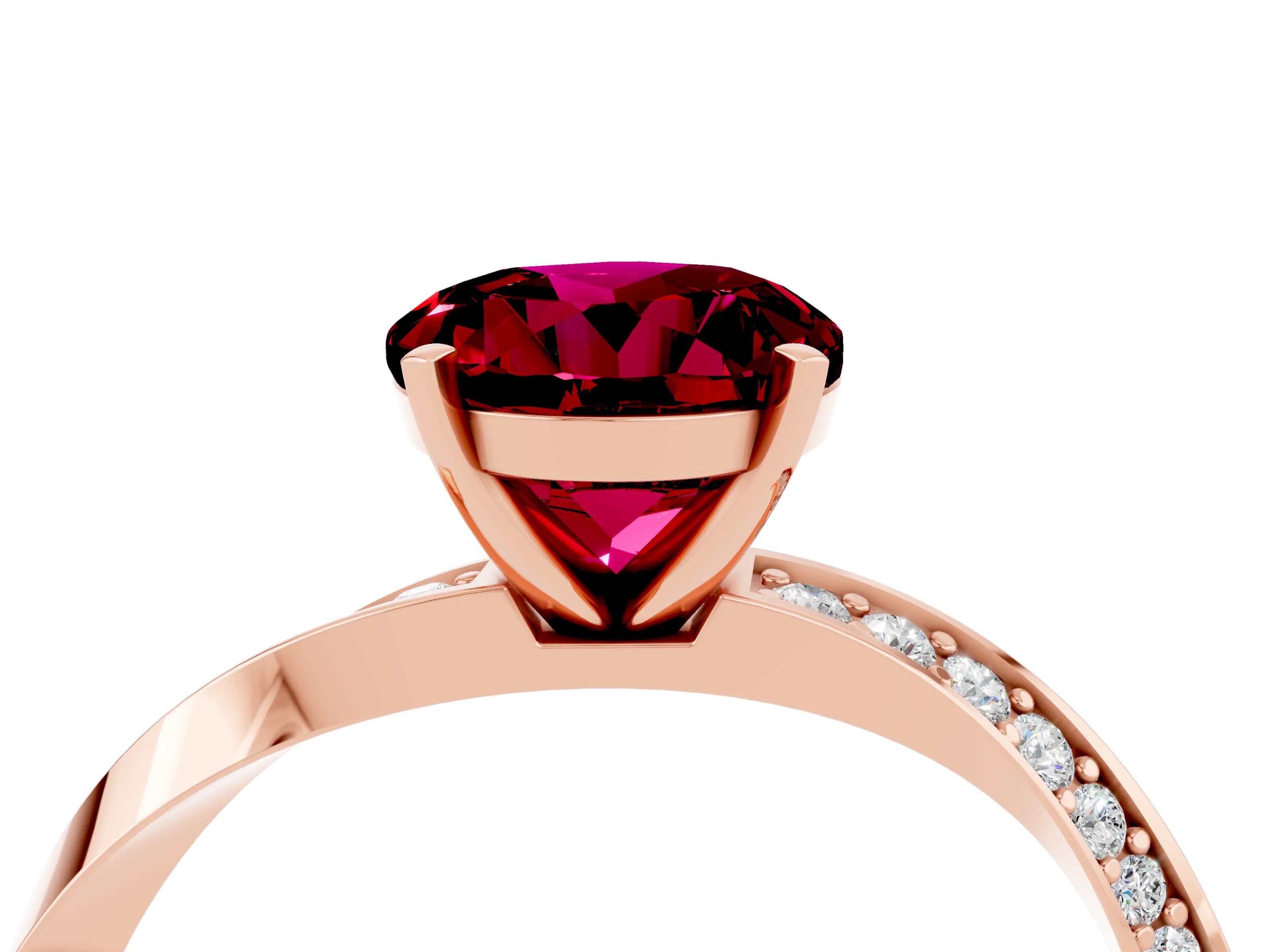 Rose gold Round Cut Garnet Engagement Ring with Side Stone Accents and Four-Prong Setting_31