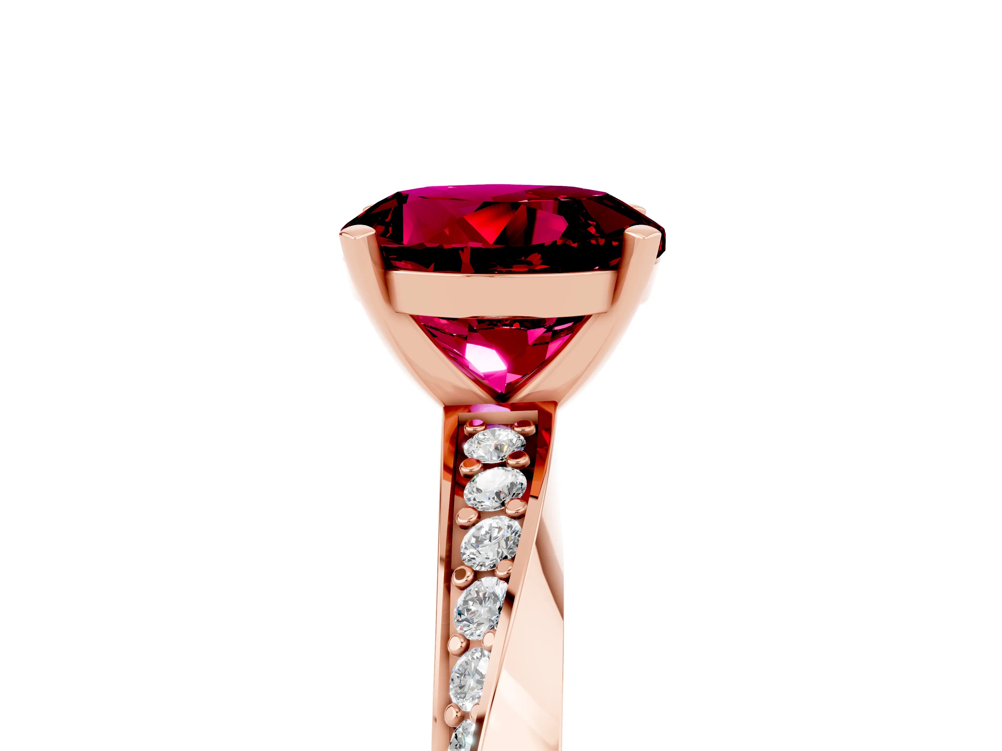 Rose gold Round Cut Garnet Engagement Ring with Side Stone Accents and Four-Prong Setting_32