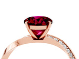 Rose gold Round Cut Garnet Engagement Ring with Side Stone Accents and Four-Prong Setting_64