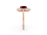 Rose gold Round Cut Garnet Floral Double Halo Engagement Ring with Prong Setting_62
