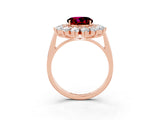 Rose gold Round Cut Garnet Floral Double Halo Engagement Ring with Prong Setting_63
