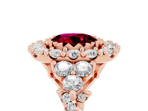 Rose gold Round Cut Garnet Halo Ring with Pavé Band and Four-Prong Setting_17