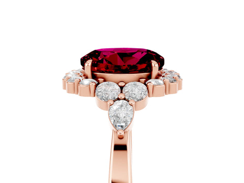 Rose gold Round Cut Garnet Halo Ring with Pear Side Stones and Prong Setting_17