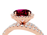 Rose gold Round Cut Garnet Halo Ring with Round Split Shank and Prong Setting_52