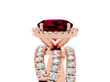 Rose gold Round Cut Garnet Halo Ring with Round Split Shank and Prong Setting_53