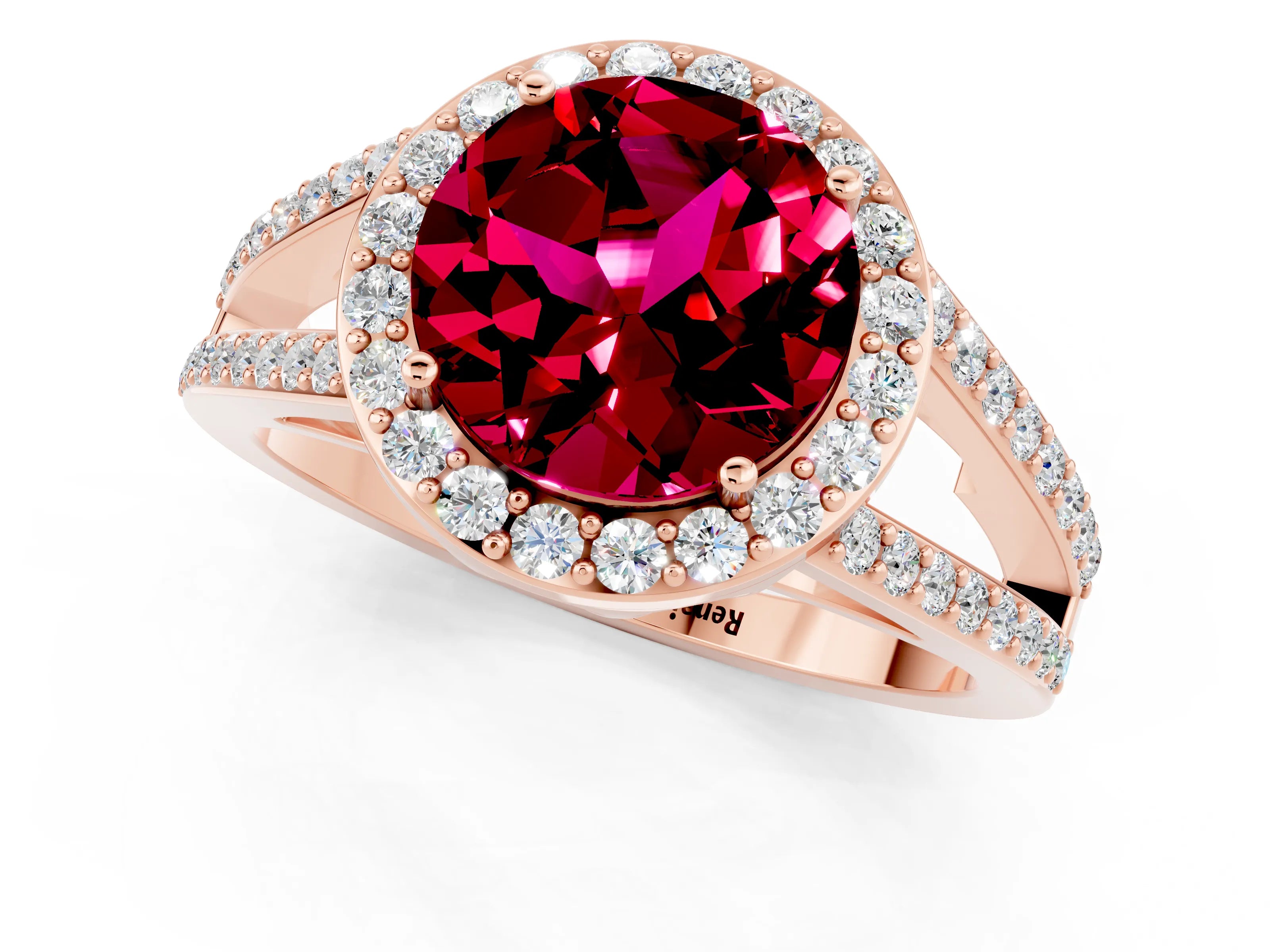 Rose gold Round Cut Garnet Halo Ring with Split Shank U-Prong Band and Four-Prong Setting_1
