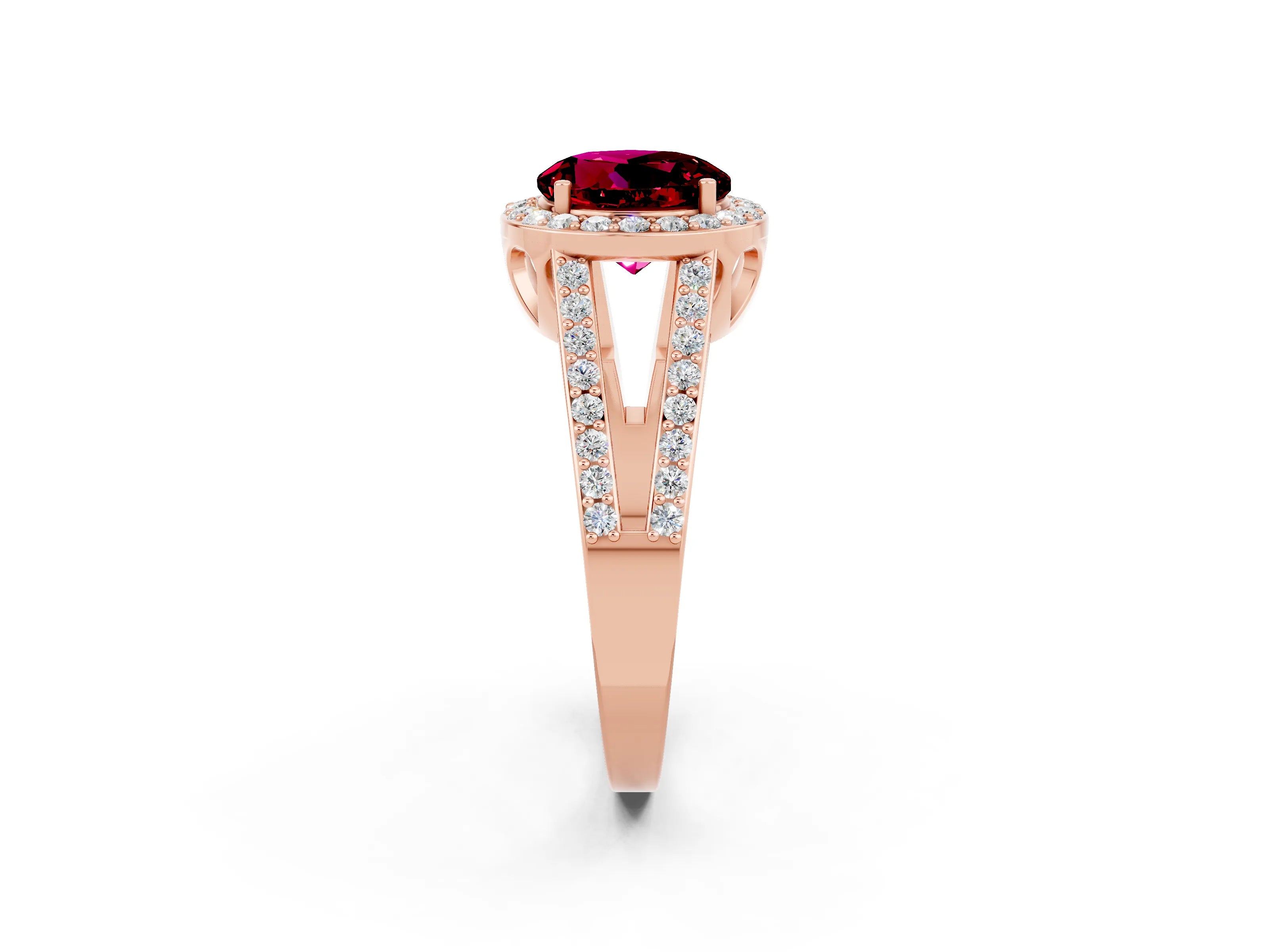 Rose gold Round Cut Garnet Halo Ring with Split Shank U-Prong Band and Four-Prong Setting_2