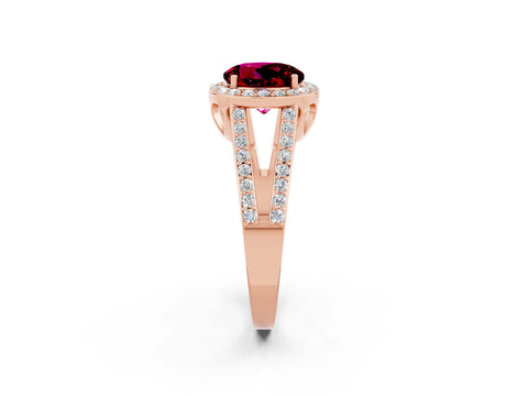 Rose gold Round Cut Garnet Halo Ring with Split Shank U-Prong Band and Four-Prong Setting_2
