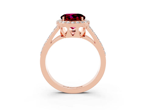 Rose gold Round Cut Garnet Halo Ring with Split Shank U-Prong Band and Four-Prong Setting_3