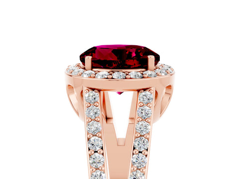 Rose gold Round Cut Garnet Halo Ring with Split Shank U-Prong Band and Four-Prong Setting_5