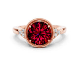 Rose gold Round Cut Garnet Halo Ring with Tapered Band and Four-Prong Setting