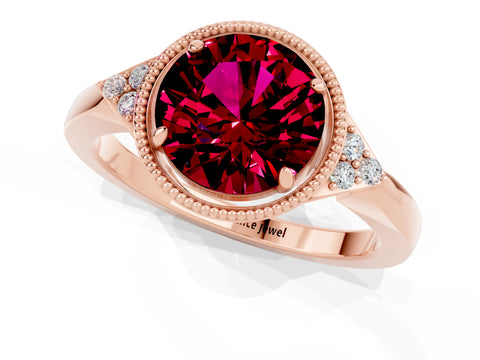 Rose gold Round Cut Garnet Halo Ring with Tapered Band and Four-Prong Setting_1