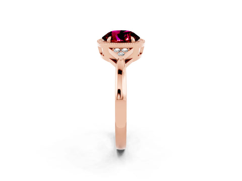 Rose gold Round Cut Garnet Halo Ring with Tapered Band and Four-Prong Setting_2