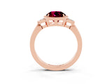 Rose gold Round Cut Garnet Halo Ring with Tapered Band and Four-Prong Setting_3