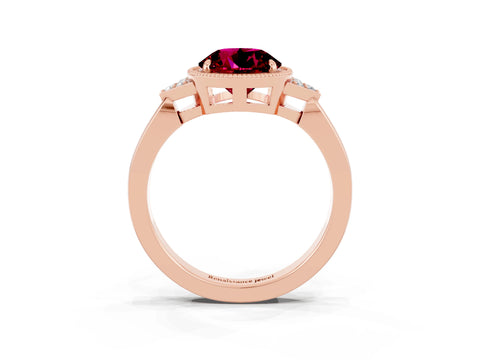 Rose gold Round Cut Garnet Halo Ring with Tapered Band and Four-Prong Setting_3