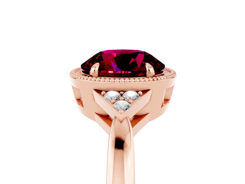Rose gold Round Cut Garnet Halo Ring with Tapered Band and Four-Prong Setting_5
