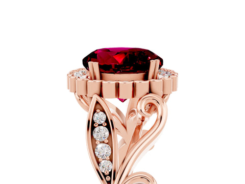 Rose gold Round Cut Garnet Halo Ring with Vintage Split Shank and Four-Prong Setting_39