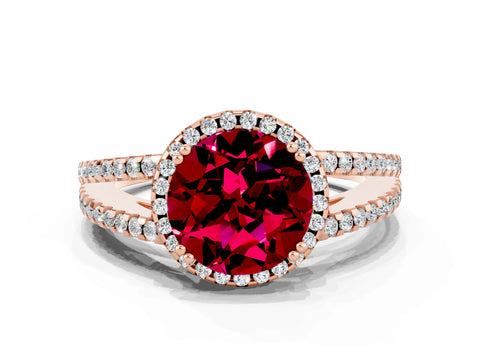 Rose gold Round Cut Garnet Halo Split Shank Engagement Ring_12