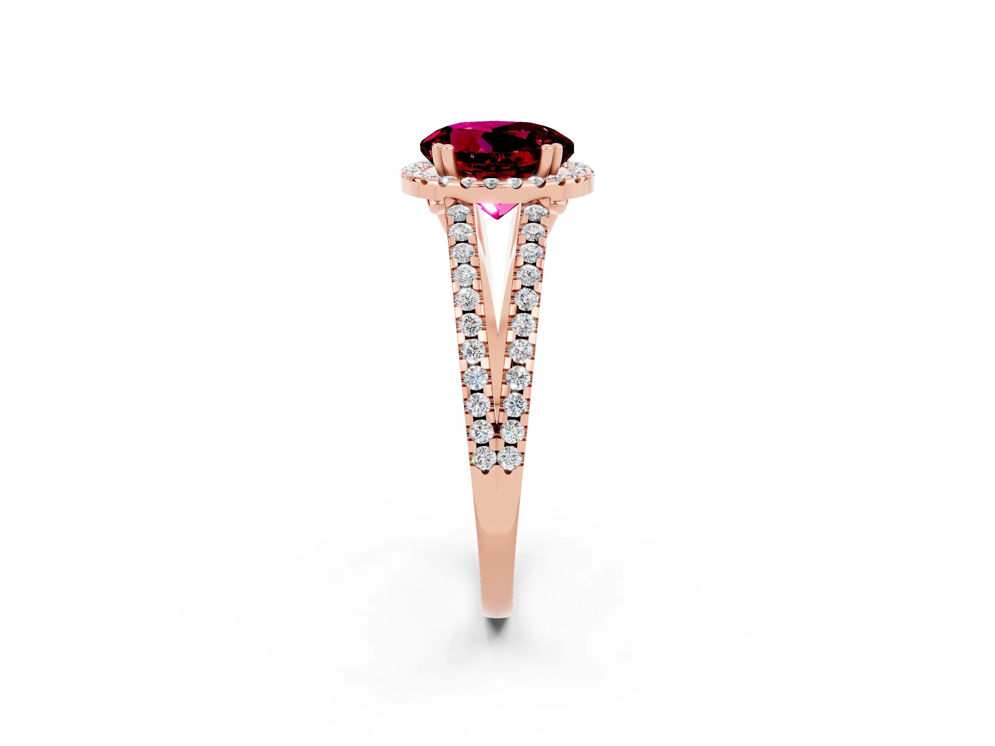 Rose gold Round Cut Garnet Halo Split Shank Engagement Ring_14