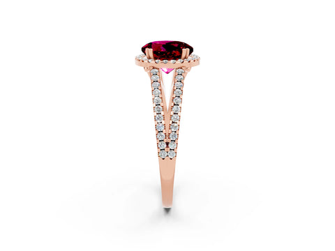 Rose gold Round Cut Garnet Halo Split Shank Engagement Ring_14